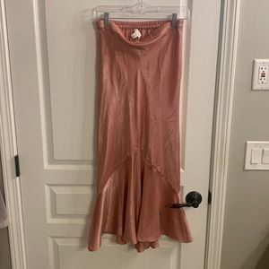 Pink Satin Midi Skirt